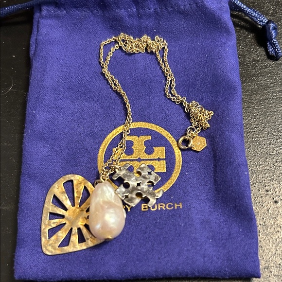 Tory Burch Jewelry - Tory Burch Gold and Pearl Charm Necklace